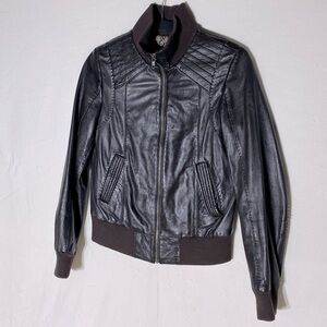 Danier Brown Genuine Leather Bomber Style Jacket XXS